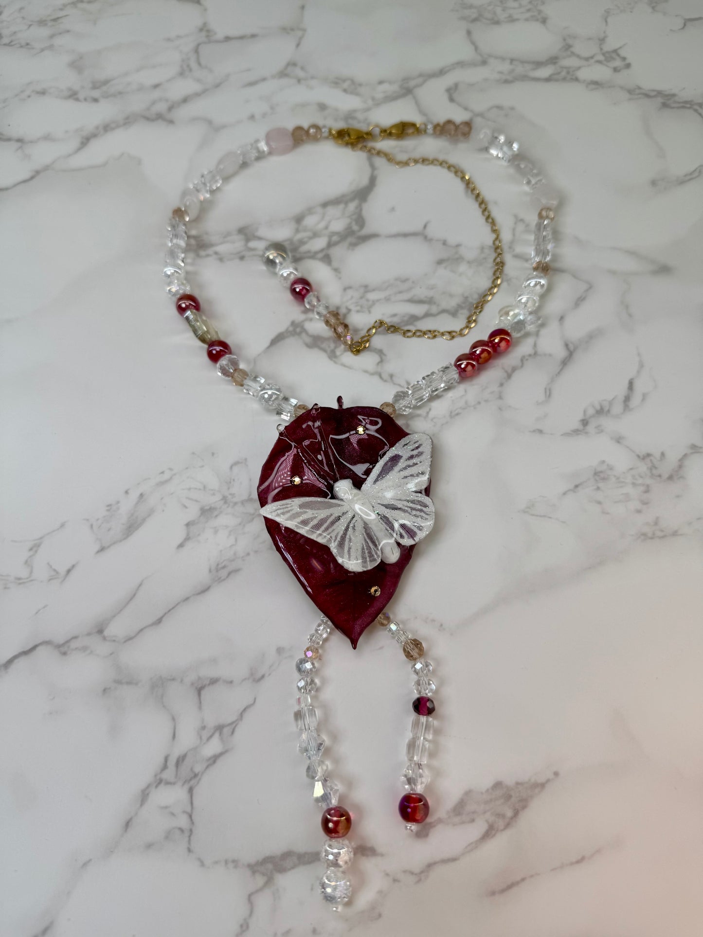 Mini Real Poinsettia Leaf Butterfly Necklace | Handmade Botanical Jewelry | Preserved Nature Art