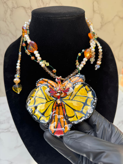Wings of Transformation Real Orchid Butterfly Necklace | Hand Painted Flower Jewelry | Botanical Resin Art Pendant