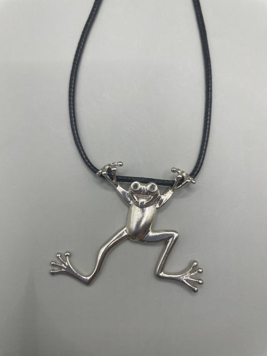 Funny Tree Frog 3D Pendant Necklace Crafted in 925 Sterling Silver, Jewelry Gift for Frog Lovers. Handmade in the USA.