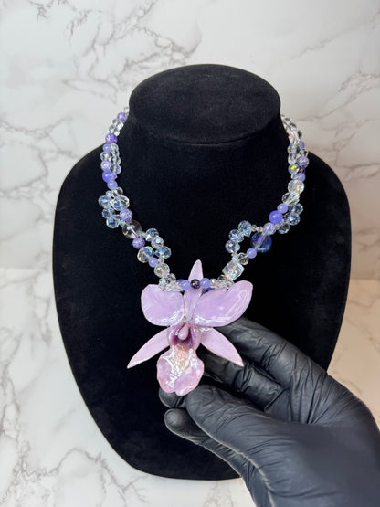 Serena Purple Real Cattleya Orchid Necklace | Handmade Flower Jewelry | Botanical Statement Pendant