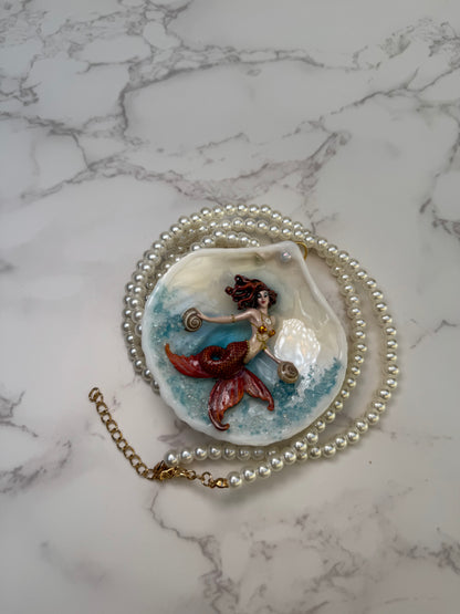 Thursday Ocean Mermaid Necklace | Handmade Seashell Jewelry | Brass Shell Accents | One-of-a-Kind Coastal Art