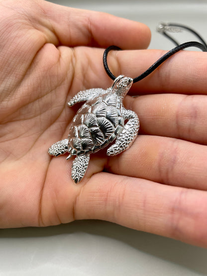 Sea Turtle Necklace, 925 Silver, 3D Pendant