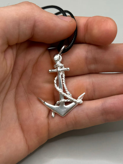 Rope Tangled Anchor Necklace, 925 Sterling Silver