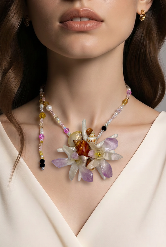 Isabella Real Starfish & Preserved Flower Necklace | Convertible Hair Clip | Handmade Ocean & Botanical Jewelry