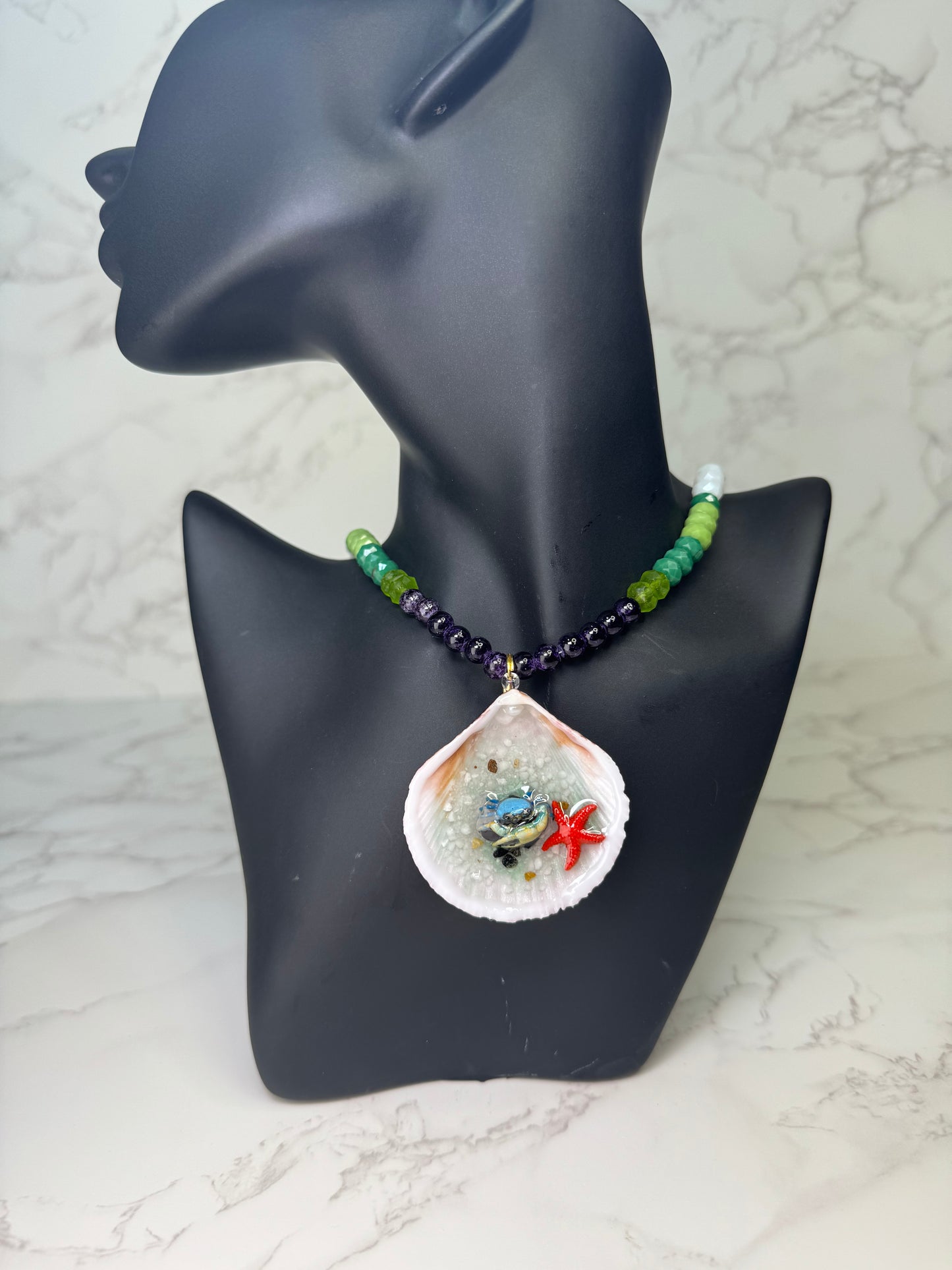 Tenazu  Blue Crab  Shell Necklace - Encapsulated in Real Shell with UV Resin