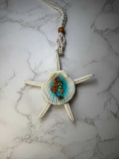 Starfish & Seahorses Ocean Pendant – Real Shell Encapsulated in UV Resin