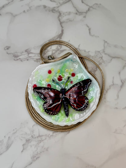 Sea of Dreams Natural Seashell Butterfly Necklace | Handmade Coastal Jewelry | UV Resin Ocean Art