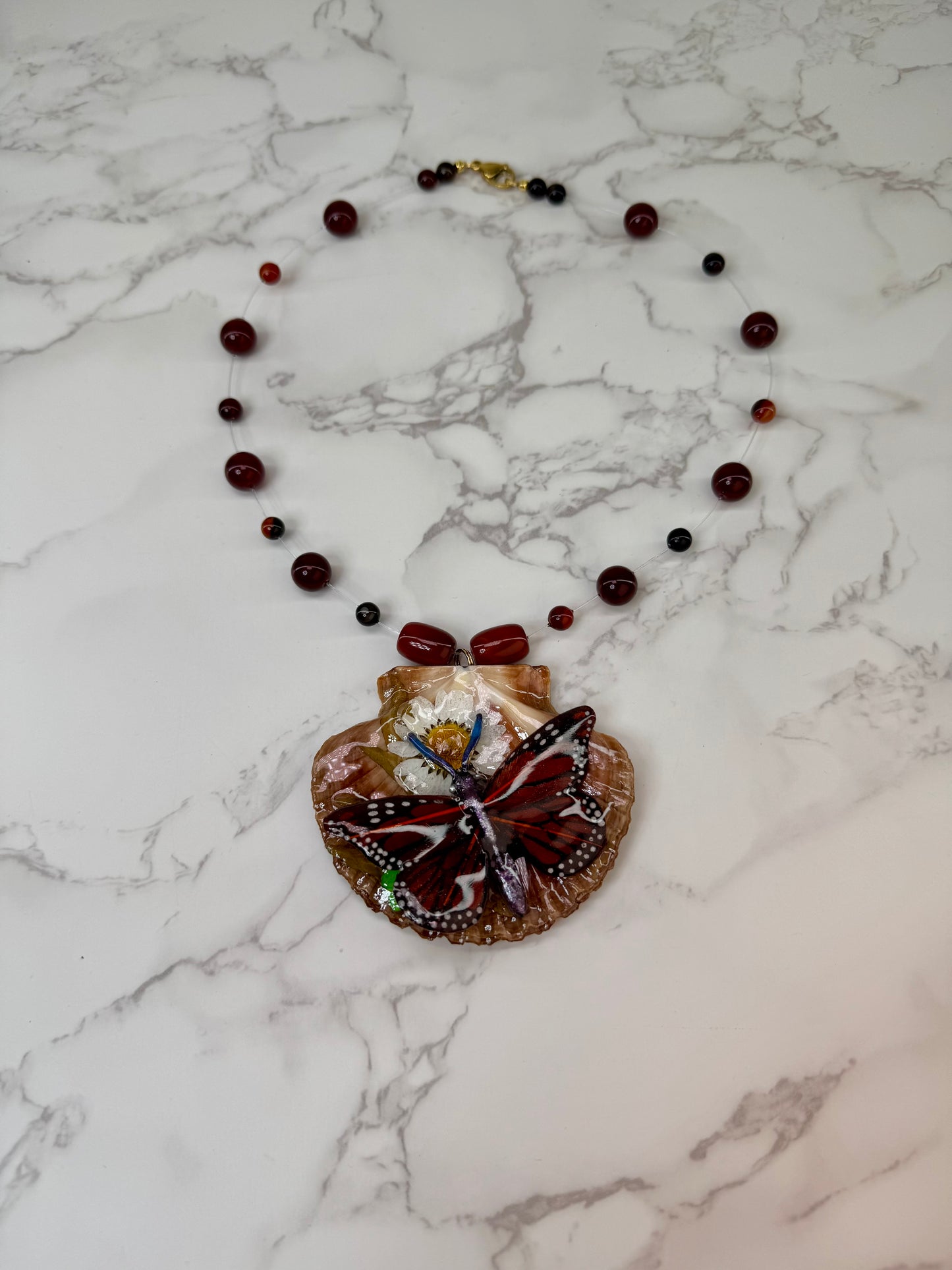 Moonlit Tide Natural Seashell Butterfly Necklace | Handmade Coastal Jewelry | UV Resin Ocean Art