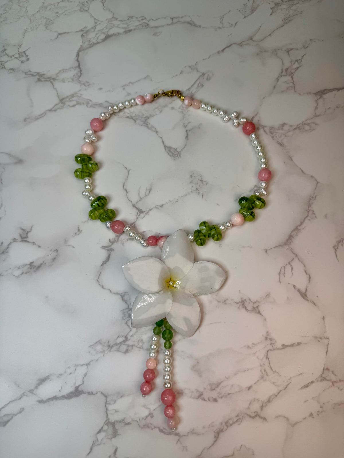 White Clear Flower Crystal Necklace | Handmade Floral Jewelry