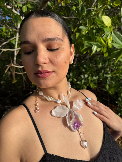 Ivory Cattleya Pearl Necklace