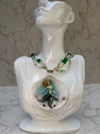 Monday Ocean Mermaid Necklace | Handmade Seashell Jewelry | Brass Shell Accents | One-of-a-Kind Coastal Art