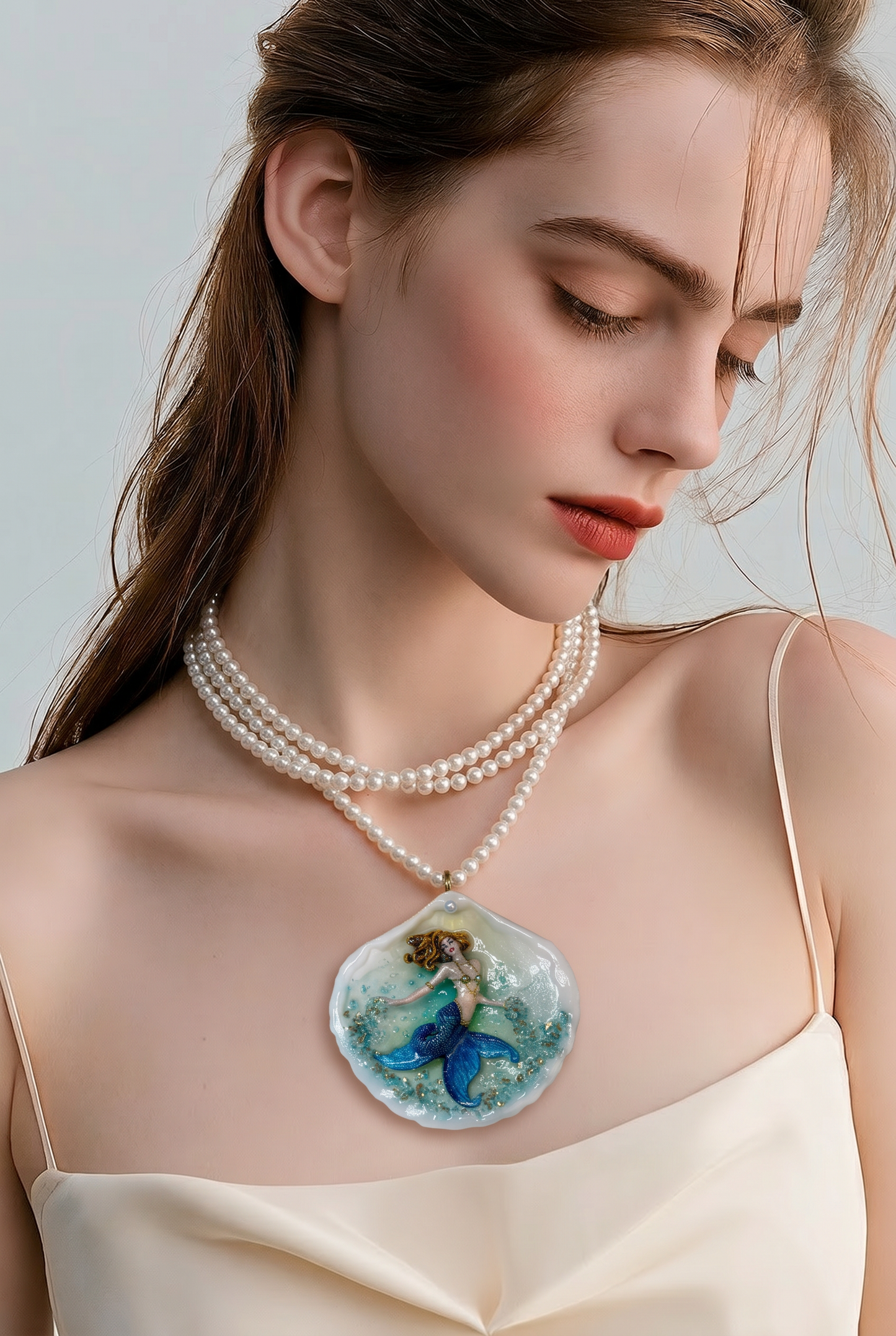 Friday Ocean Mermaid Necklace | Handmade Seashell Jewelry | Brass Shell Accents | One-of-a-Kind Coastal Art