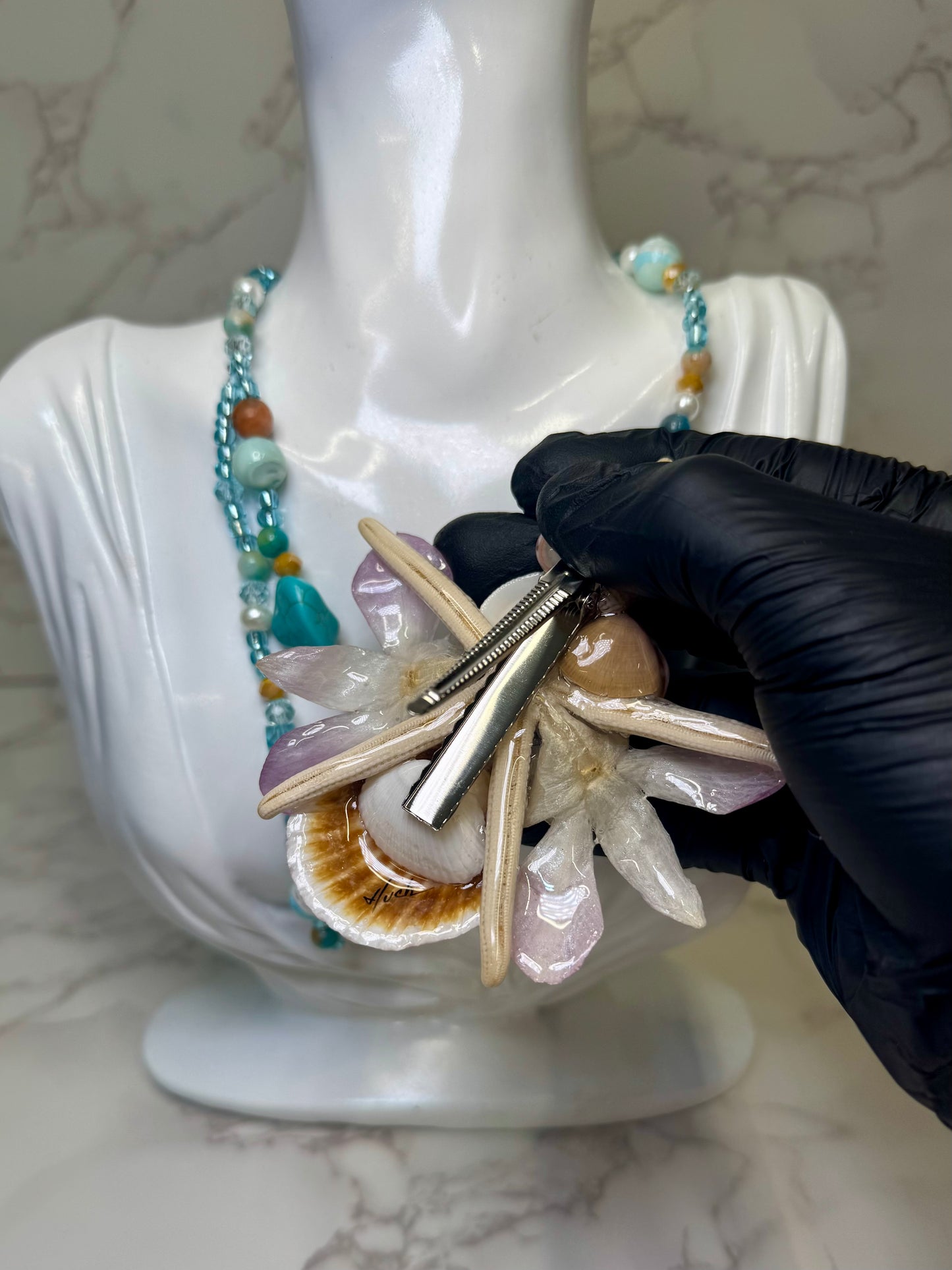 Celeste Real Starfish & Preserved Flower Necklace | Convertible Hair Clip | Handmade Ocean & Botanical Jewelry