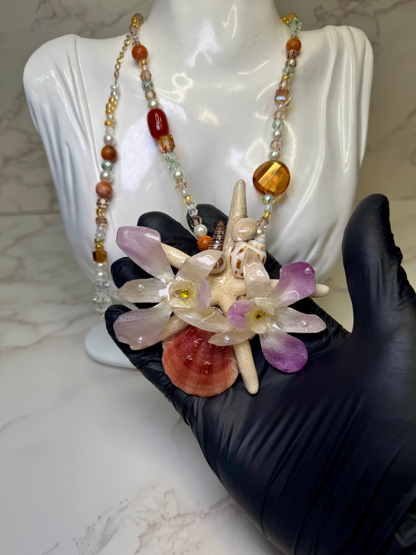 Victoria Real Starfish & Preserved Flower Necklace | Convertible Hair Clip | Handmade Ocean & Botanical Jewelry
