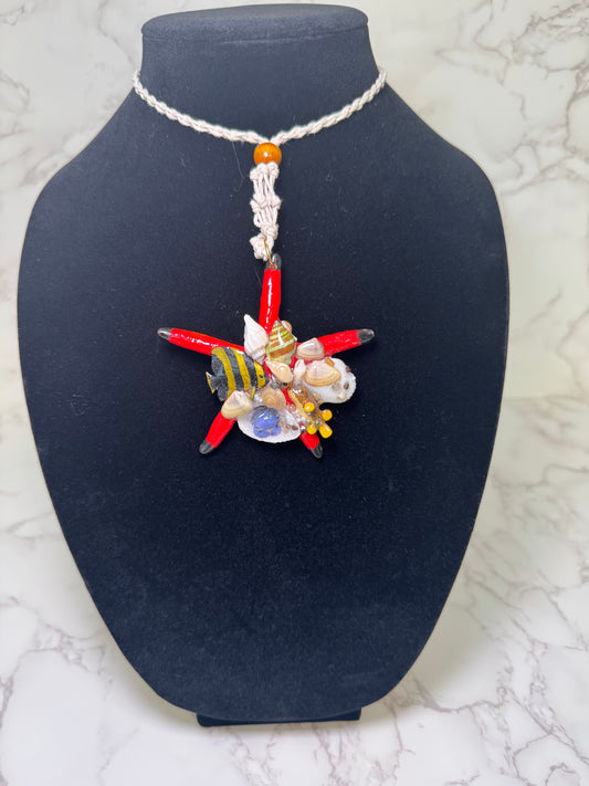 Petalo De la Orilla Natural Starfish Ocean Pendant – Encapsulated in UV Resin with Marine Elements.