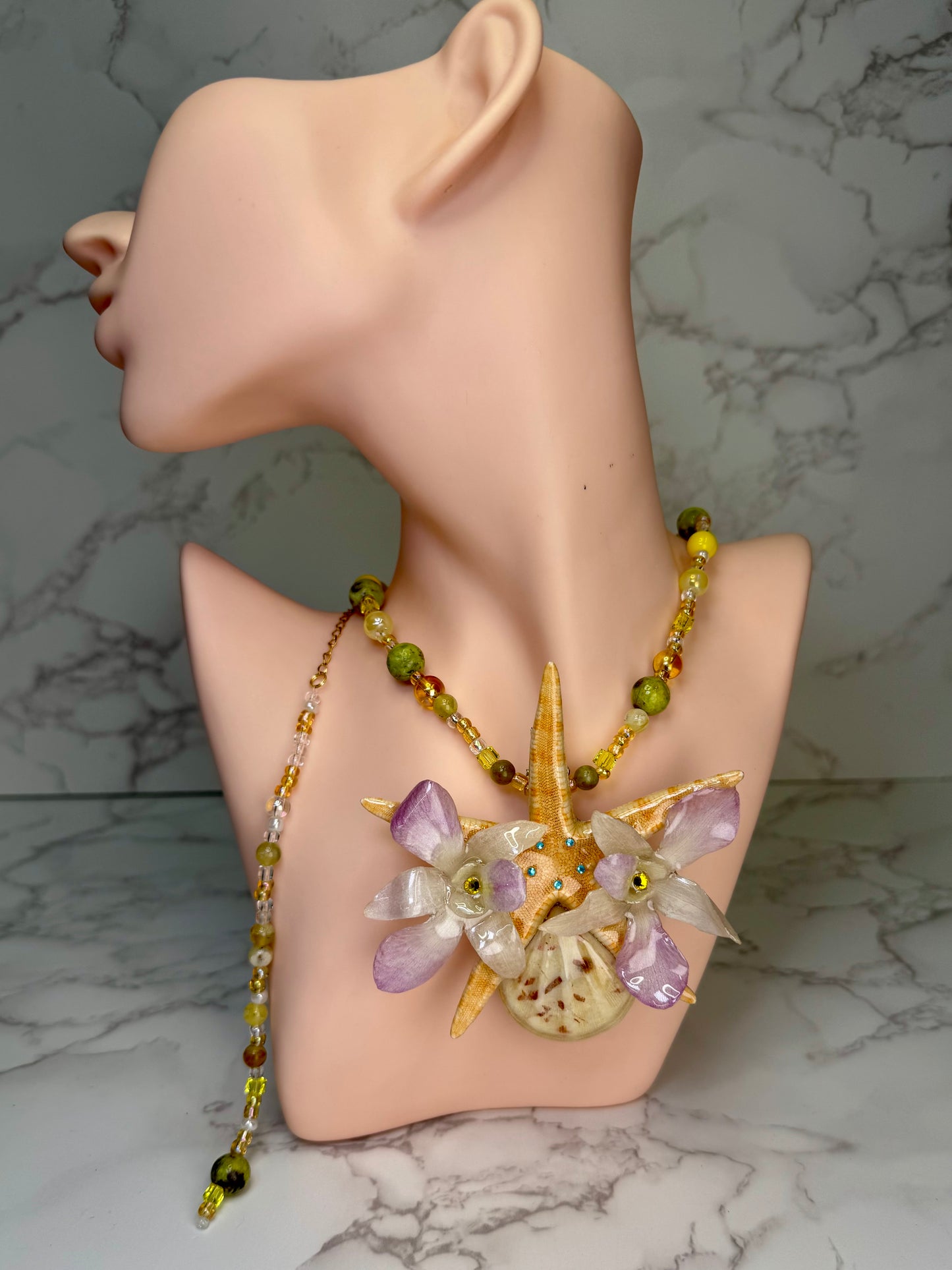 Sofía Real Starfish & Preserved Flower Necklace | Convertible Hair Clip | Handmade Ocean & Botanical Jewelry