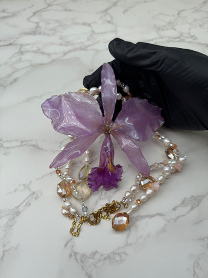 Blush Lavender Cattleya Natural Purple Cattleya Orchid Necklace – Freshwater Pearls & Crystal Beads