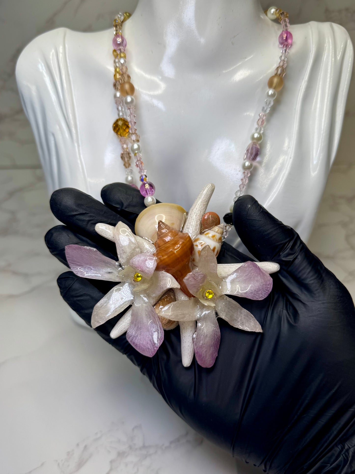 Isabella Real Starfish & Preserved Flower Necklace | Convertible Hair Clip | Handmade Ocean & Botanical Jewelry