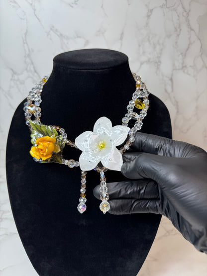 Domingo Eternal Rose – Real Yellow Rose & White Plumeria in UV Resin | Handmade Floral Jewelry | Made in USA