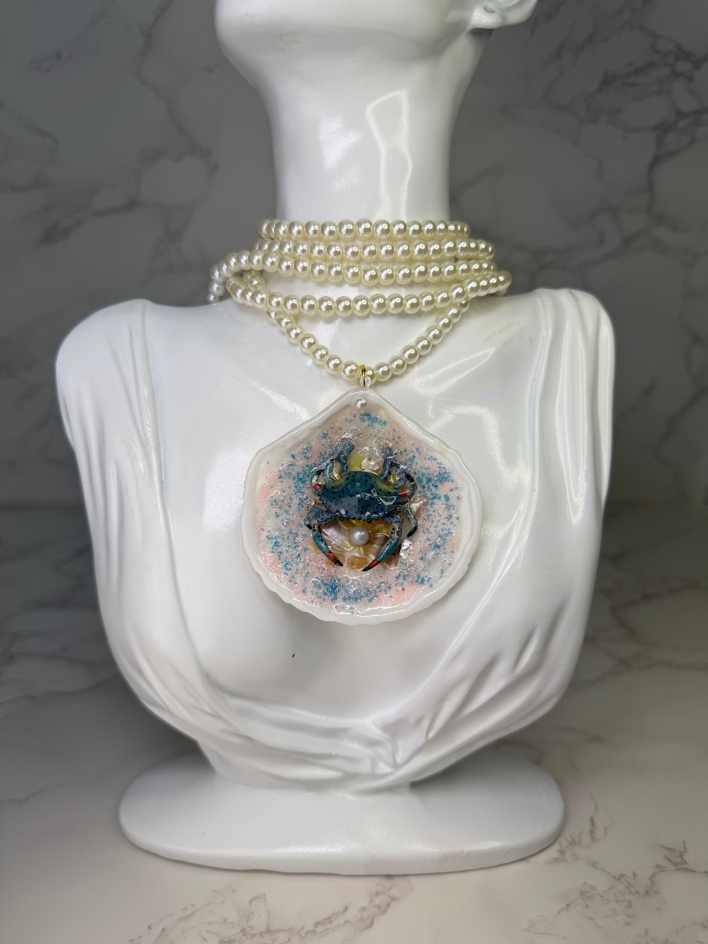 The Blue Jaiba  Shell Necklace - Encapsulated in Real Shell with UV Resin