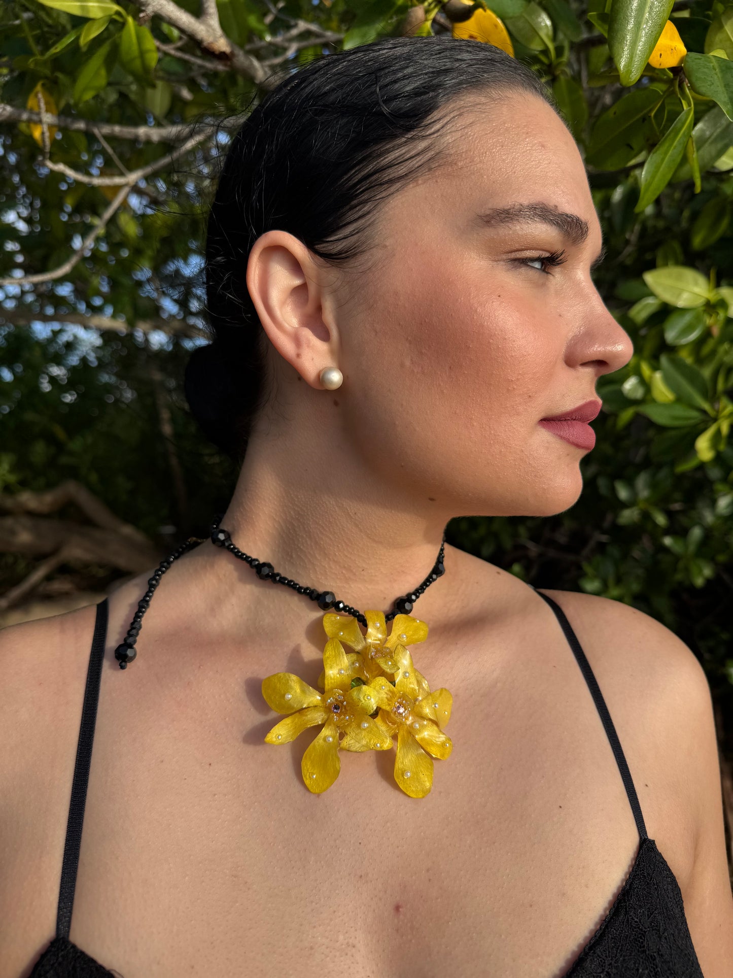 Golden Orchid Noir Necklace