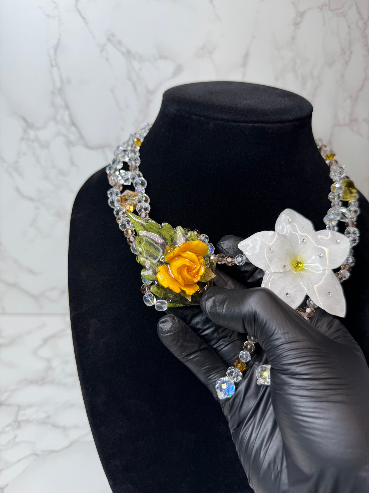 Domingo Eternal Rose – Real Yellow Rose & White Plumeria in UV Resin | Handmade Floral Jewelry | Made in USA