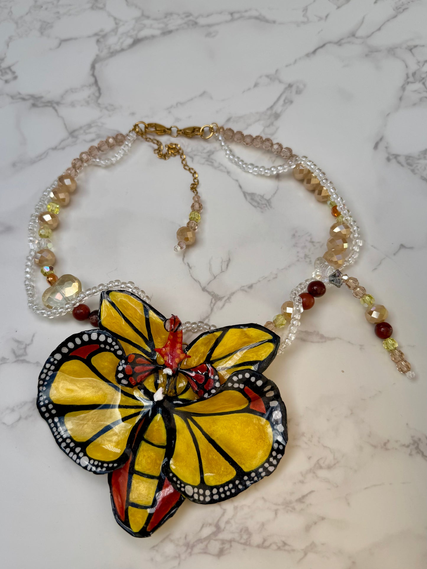Whisper of Wings Real Orchid Butterfly Necklace | Hand Painted Flower Jewelry | Botanical Resin Art Pendant