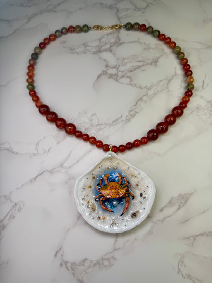 The Yellow  Jaiba  Shell Necklace - Encapsulated in Real Shell with UV Resin