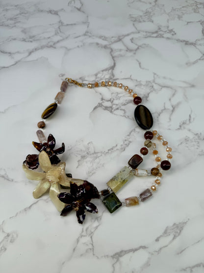 Trinity Orchid Harmony Three Mini Orchid Orchid Necklace – Crystal & Stone Beaded Handmade Jewelry