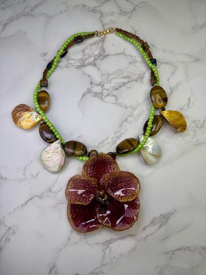 Wide, Brown & Yellow Orchid Necklace