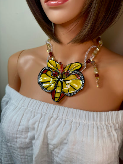 Whisper of Wings Real Orchid Butterfly Necklace | Hand Painted Flower Jewelry | Botanical Resin Art Pendant