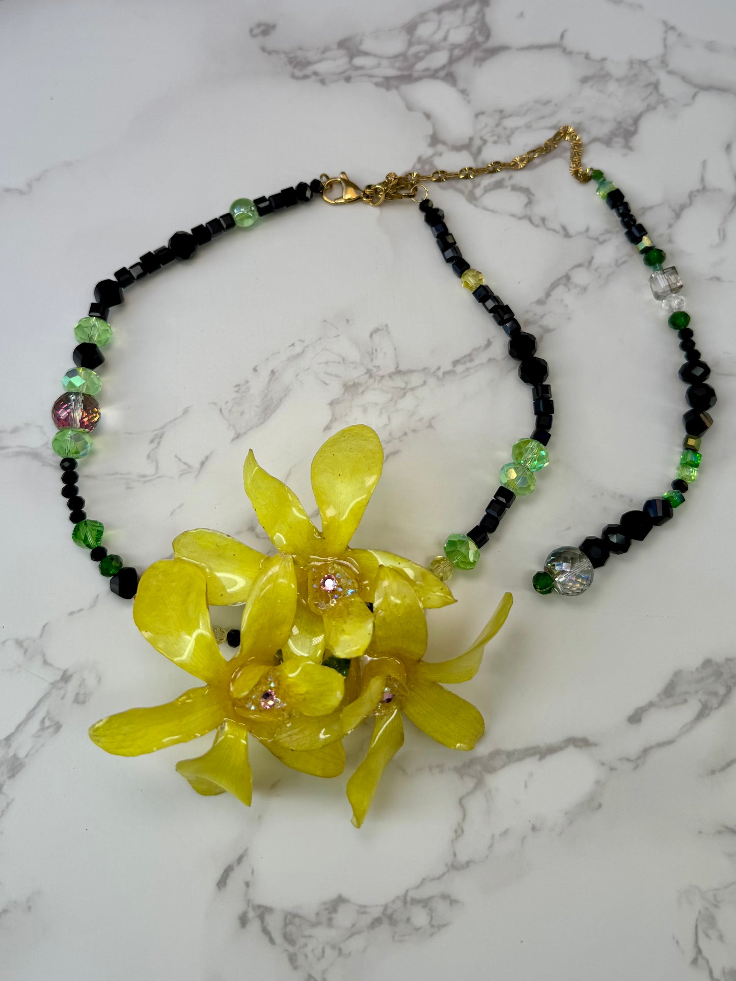 Blushing Golden Trinity Orchid Triple Mini Orchid Flower Jewelry – Necklace, Hair Clip & Brooch | Handmade Floral Jewelry