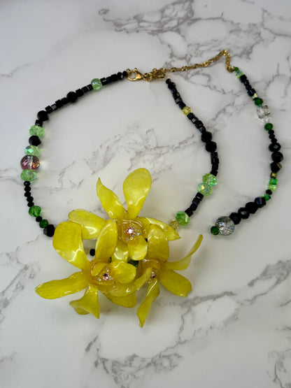 Blushing Golden Trinity Orchid Triple Mini Orchid Flower Jewelry – Necklace, Hair Clip & Brooch | Handmade Floral Jewelry