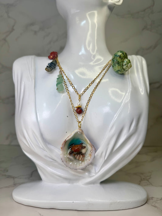 Emerald Tide Traveler Natural seashell with a miniature sea turtle inside