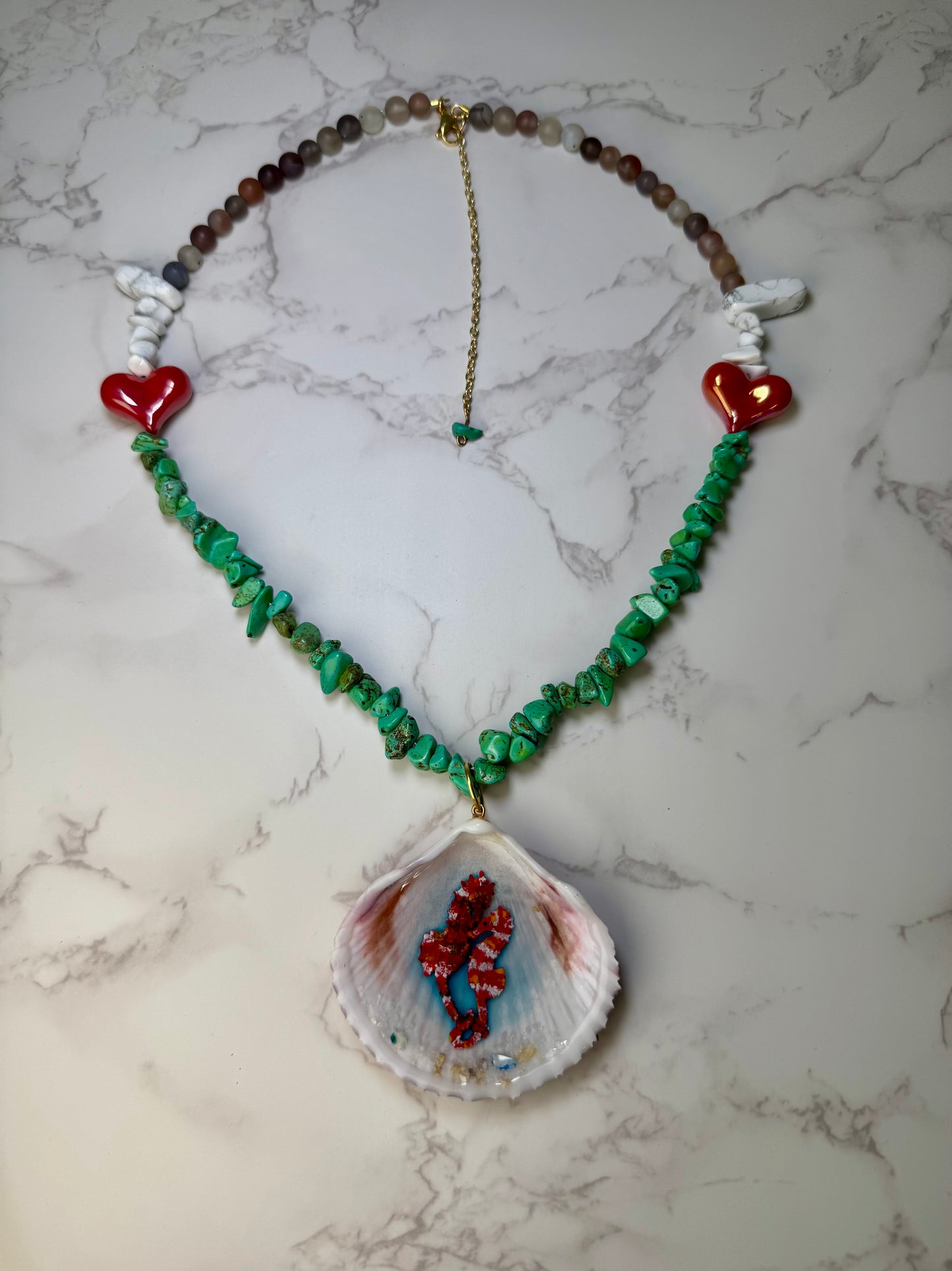 Cute Couple Seahorse Necklace Resin‑Encased Shell Collection Shell Necklaces, Epoxy Resin Necklace