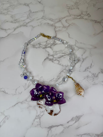 Double Purple Orchid Necklace - Real Orchid Necklace – Natural Flower Preserved in Resin