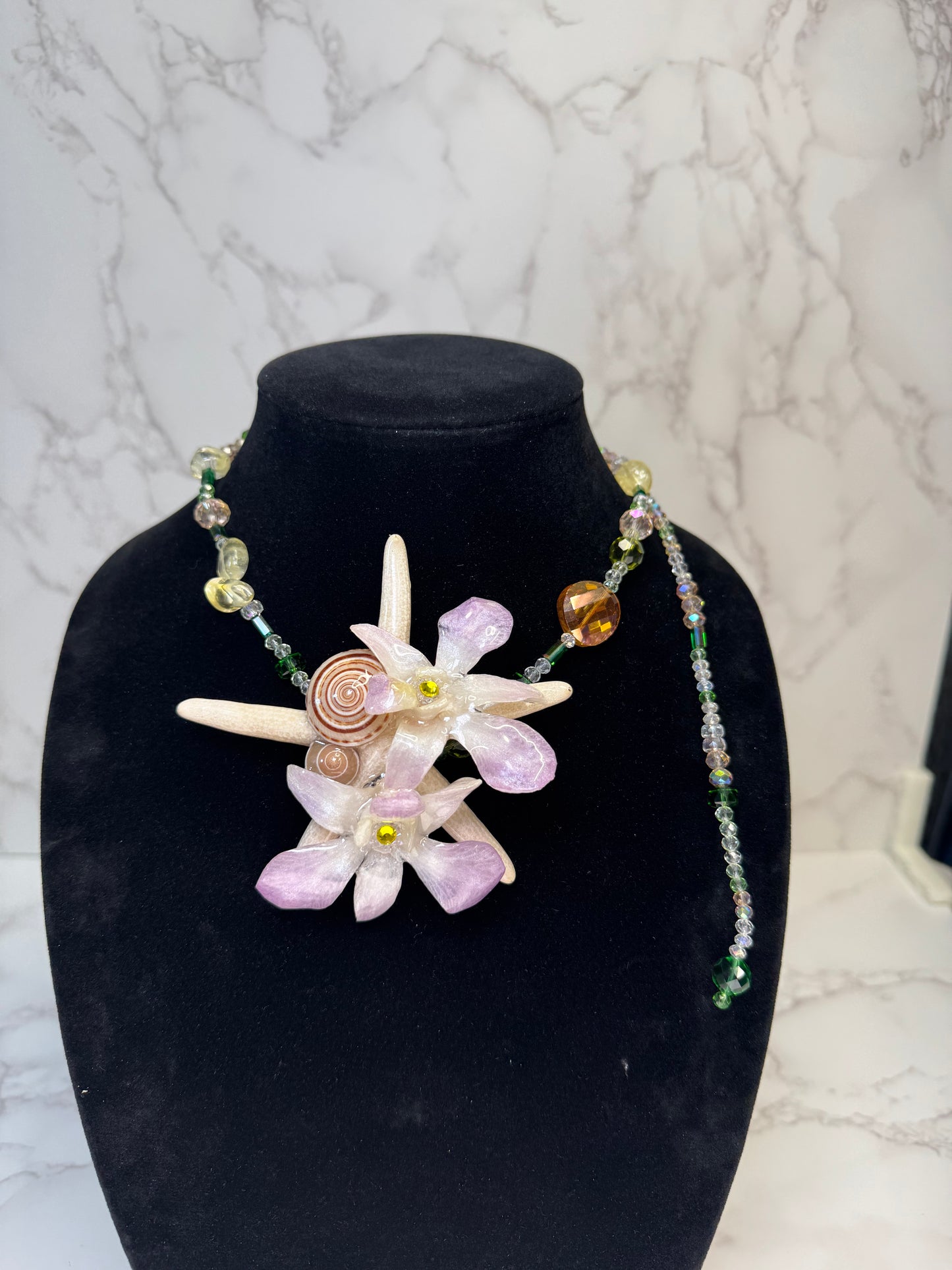 May Real Starfish & Preserved Flower Necklace | Convertible Hair Clip | Handmade Ocean & Botanical Jewelry