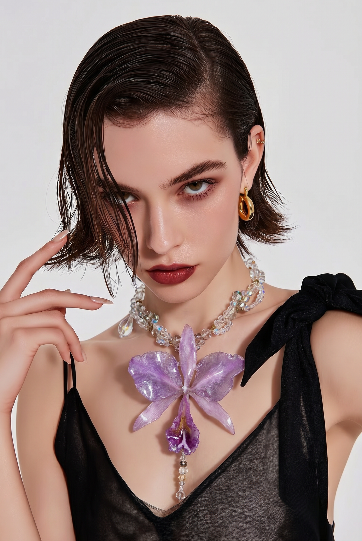 Reina Purple Real Cattleya Orchid Necklace | Handmade Flower Jewelry | Botanical Statement Pendant