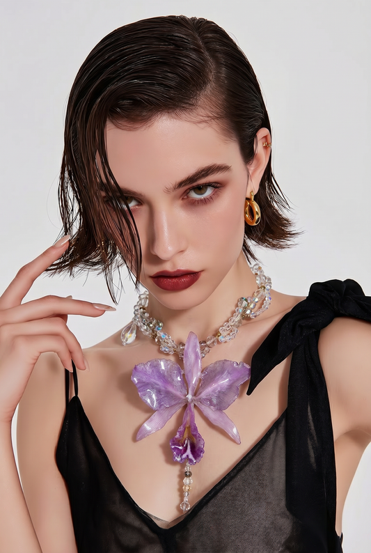 Reina Purple Real Cattleya Orchid Necklace | Handmade Flower Jewelry | Botanical Statement Pendant