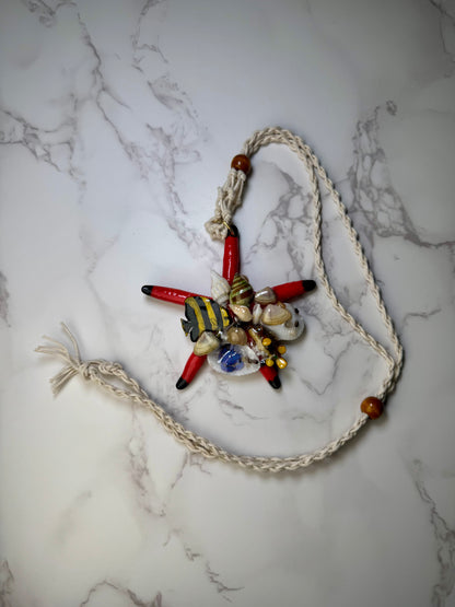 Petalo De la Orilla Natural Starfish Ocean Pendant – Encapsulated in UV Resin with Marine Elements.