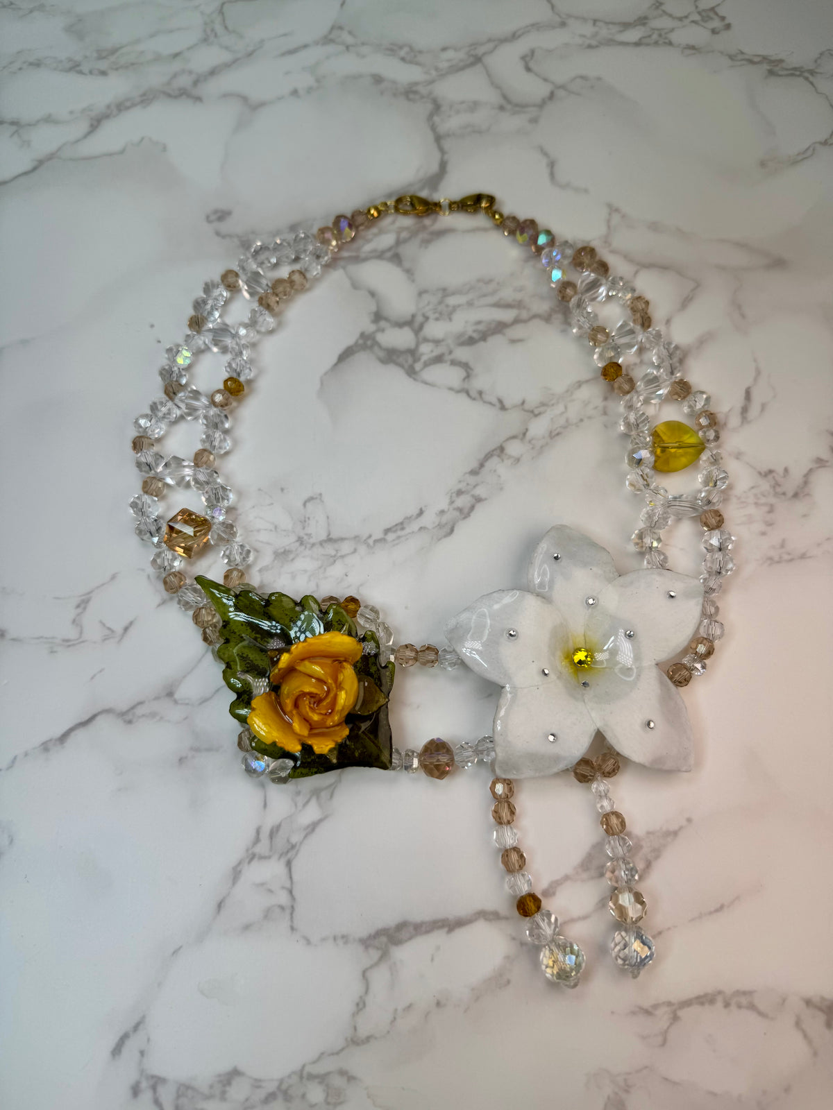 Domingo Eternal Rose – Real Yellow Rose & White Plumeria in UV Resin | Handmade Floral Jewelry | Made in USA