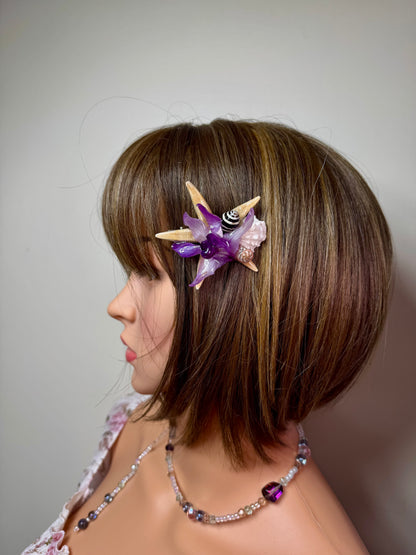 Amelia Real Starfish & Preserved Flower Necklace | Convertible Hair Clip | Handmade Ocean & Botanical Jewelry