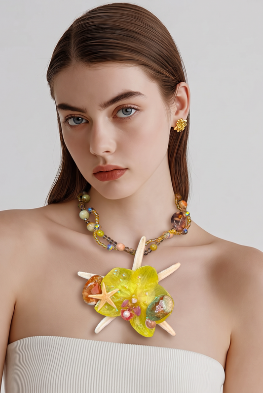 Iris Real Starfish & Preserved Flower Necklace| Handmade Ocean & Botanical Jewelry