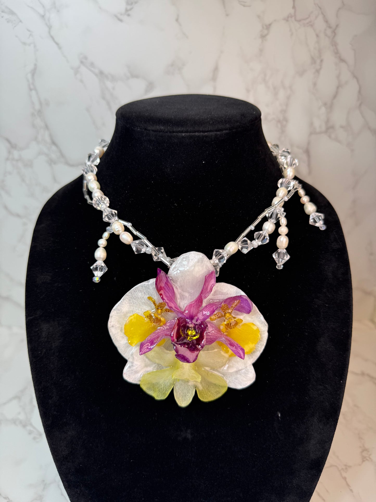 Violeta Real Preserved Orchids & Plumeria Necklace| Handmade Botanical Jewelry | Floral Art