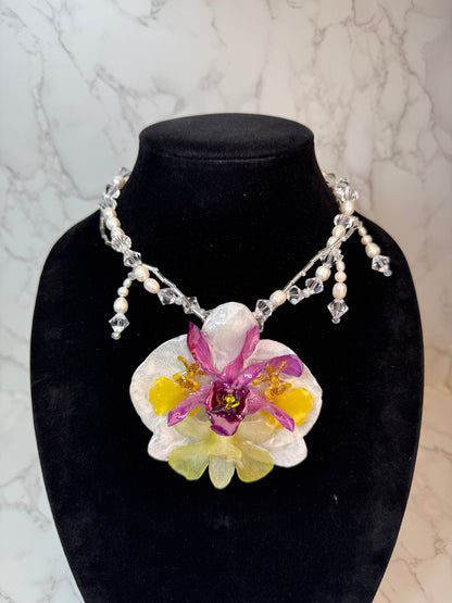 Violeta Real Preserved Orchids & Plumeria Necklace| Handmade Botanical Jewelry | Floral Art