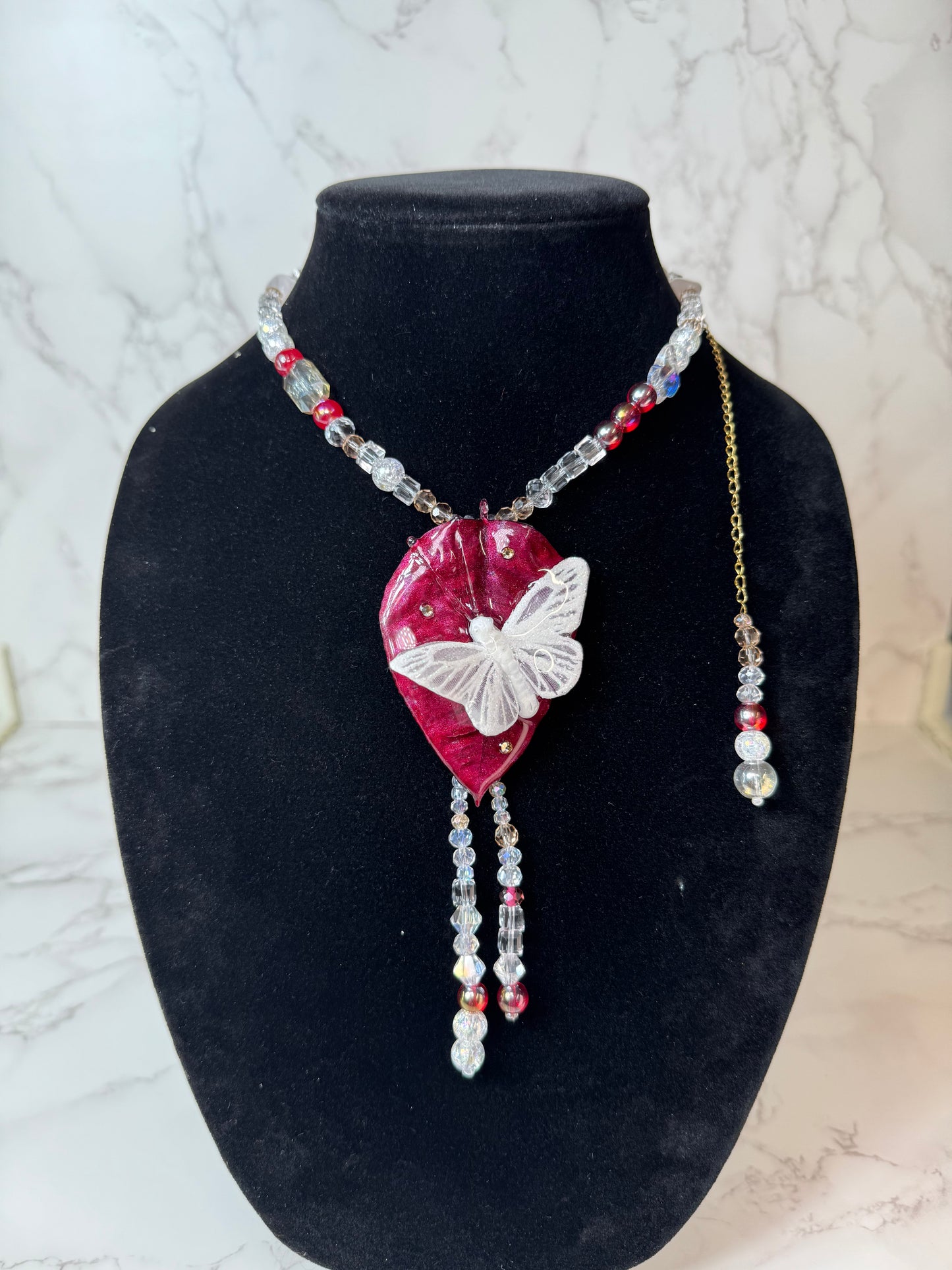 Mini Real Poinsettia Leaf Butterfly Necklace | Handmade Botanical Jewelry | Preserved Nature Art