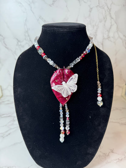 Mini Real Poinsettia Leaf Butterfly Necklace | Handmade Botanical Jewelry | Preserved Nature Art