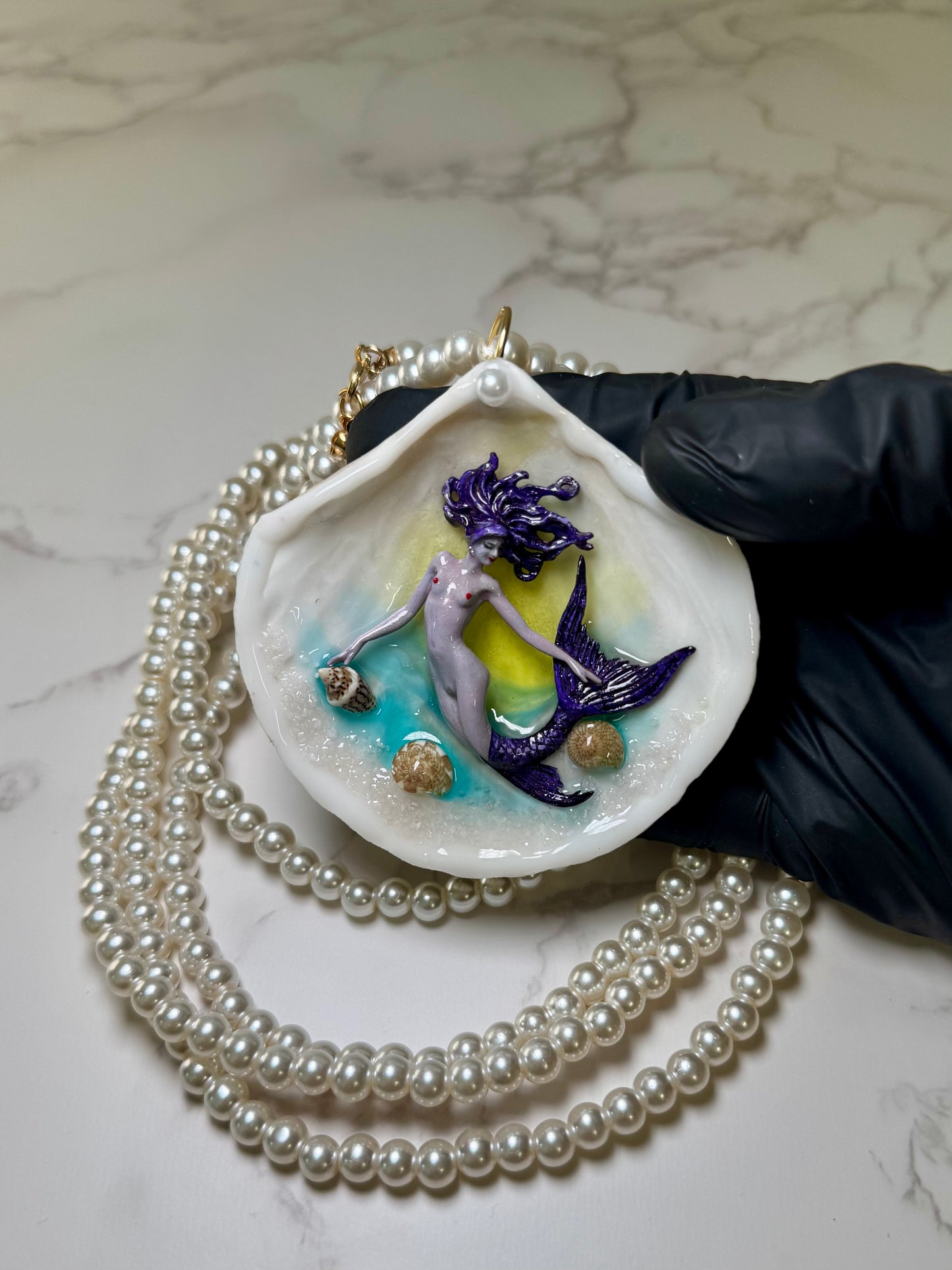 November All Purple Mermaid Sea Shell Necklace – Mermaid in Shell with UV Resin