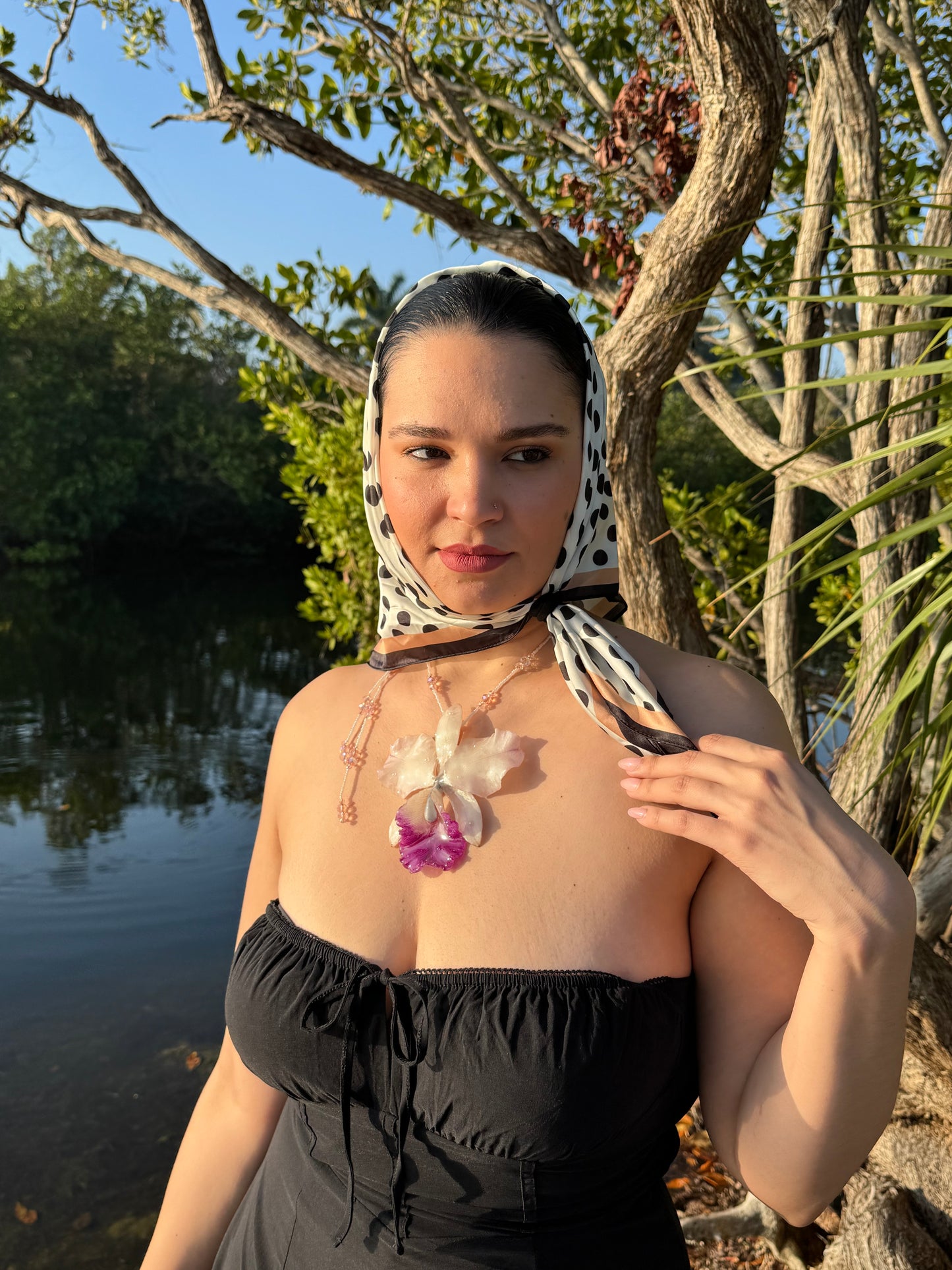 Blush Crystal Cattleya White & Light Purple Cattleya Orchid Necklace – Clear & Pink Crystal Beaded Jewelry