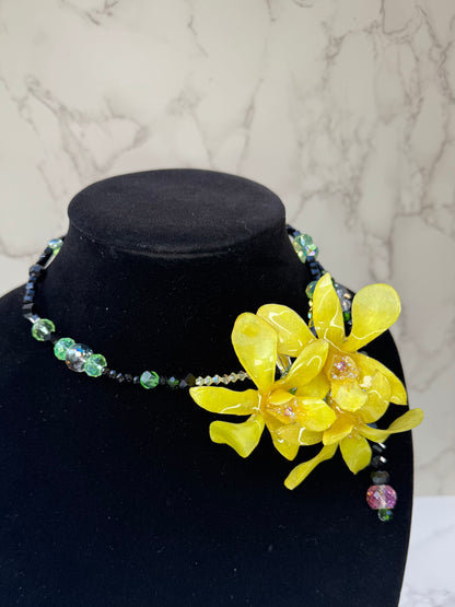 Blushing Golden Trinity Orchid Triple Mini Orchid Flower Jewelry – Necklace, Hair Clip & Brooch | Handmade Floral Jewelry